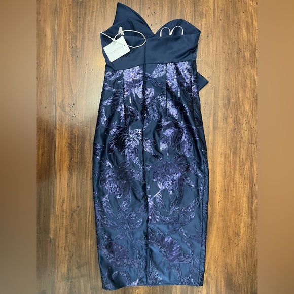 Marchesa Notte Lotus Sequin Midi Dress Size 2 Navy Formal Elegant Party Evening - Picture 4 of 16